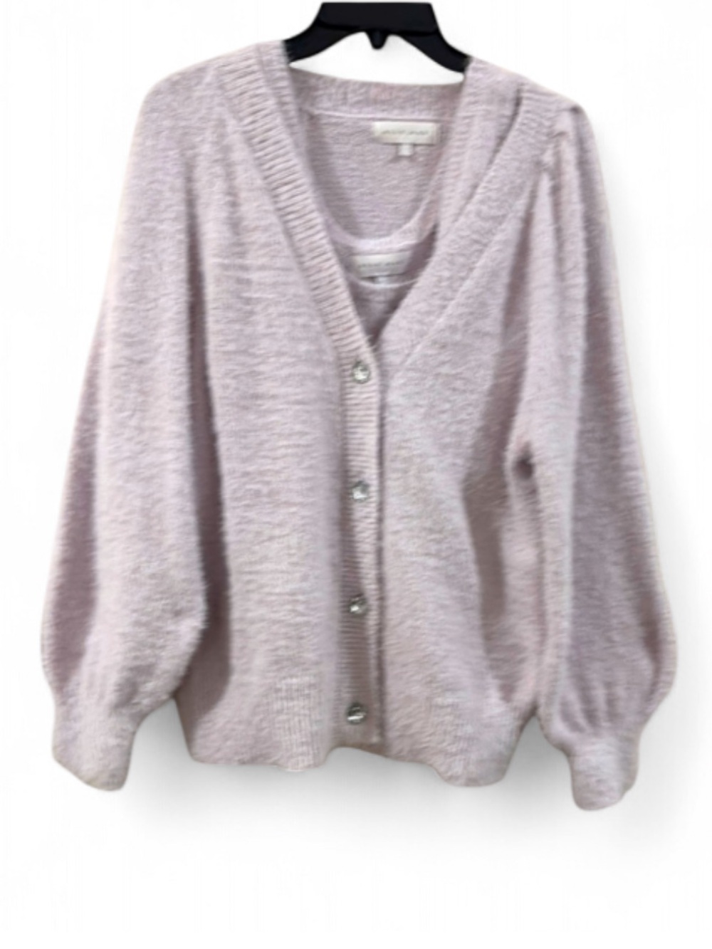 Cozy Lilac Ally Mae Size L Soft Knit 2 Piece Cardigan and Tank Glam Set